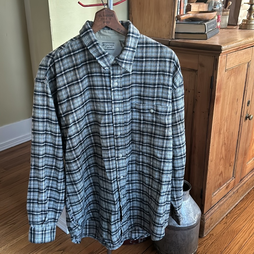 VINTAGE Men’s Bugle Boy Blue Plaid Button Down Flannel Shirt